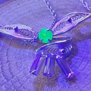 Uranium glass sterling filagree with clear crystals choker 15"